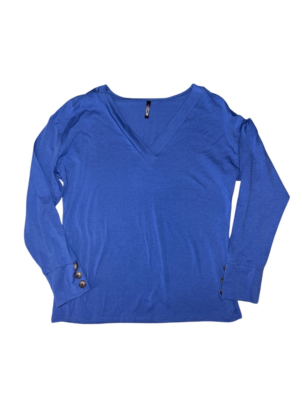 JW Styles Women's V-Neck Long Sleeve Tee with Button Cuffs - Blue